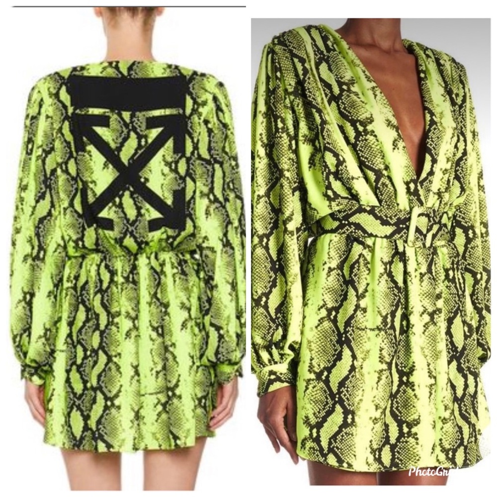 OFF/WHITE 80s Deep V Python-Print Mini Dress - Picture 3 of 14